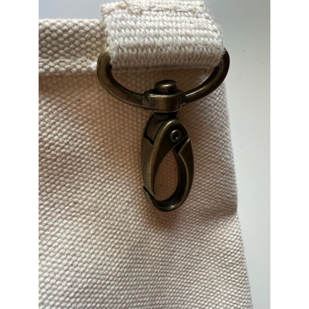 Lands End Small Canvas Tote Bag Cream Navy Double Handle Purse Lunch Boat Swim - Picture 7 of 9